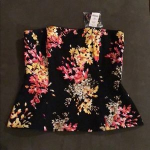 Strapless black floral top NWT